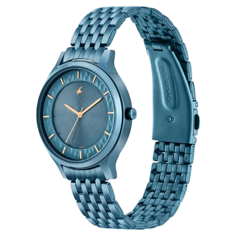 Fastrack Crush Quartz Analog Blue Dial Stainless Steel Strap Watch for Girls
