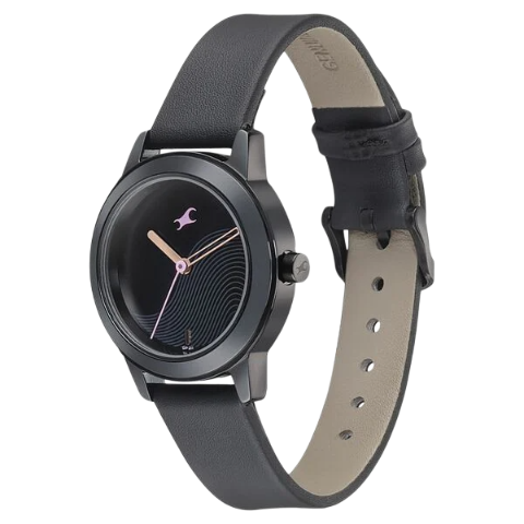 Fastrack Pulse Quartz Analog Black Dial Leather Strap Watch for Girls