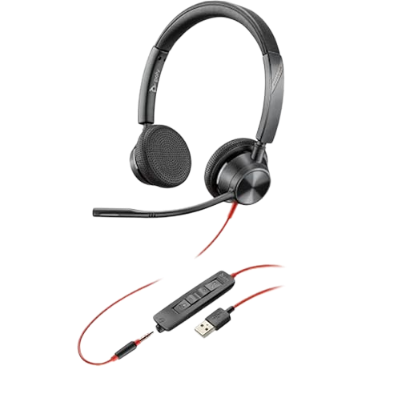 HP Poly Blackwire 3325 Stereo Microsoft Teams Certified USB-C Headset +3.5mm Plug +USB-C/A Adapter