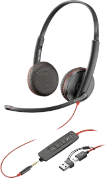 HP Poly Blackwire 3225 Stereo USB-C Headset +3.5mm Plug +USB-C/A Adapter