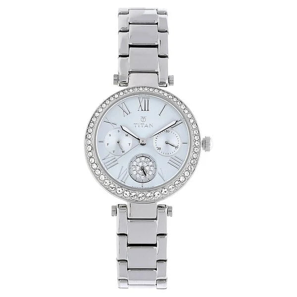 Titan Quartz Analog Blue Dial Stainless Steel Strap Watch for Women