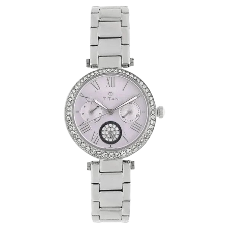 మహిళల కోసం టైటాన్ క్వార్ట్జ్ అనలాగ్ పర్పుల్ డయల్ స్టెయిన్‌లెస్ స్టీల్ స్ట్రాప్ వాచ్