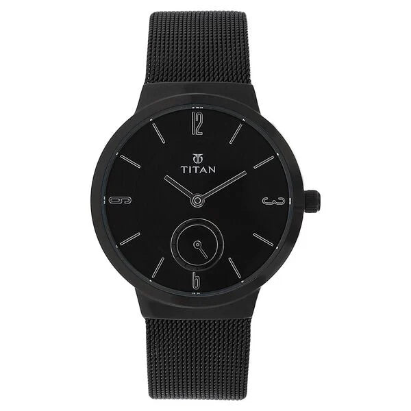 Titan Quartz Analog Black Dial Stainless Steel Strap Watch for Women