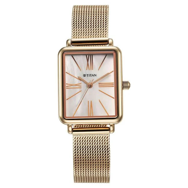 Titan Slimline Quartz Analog Mother Of Pearl Dial Rose Gold Stainless Steel Strap Watch for Women