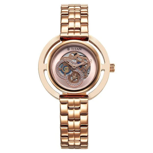 Titan Purple Abstract Quartz Analog Rose Gold Stainless Steel Strap for Women