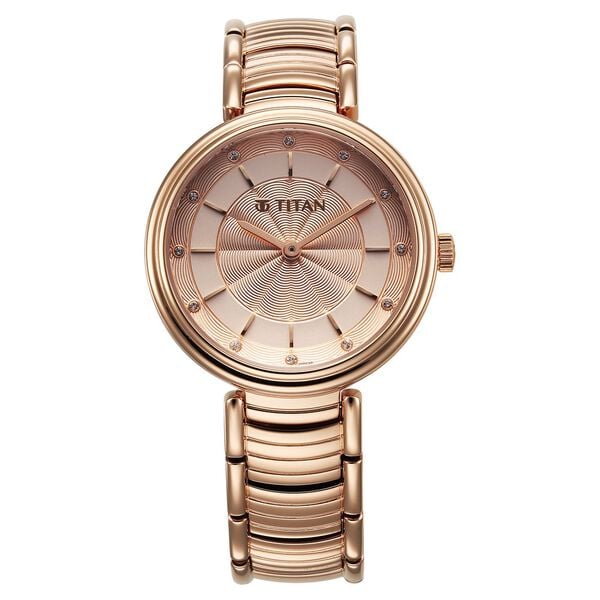 Titan Aura Quartz Analog Rose Gold Dial Rose Gold Stainless Steel Strap Watch for Women