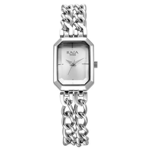 Titan Raga Showstopper Quartz Analog Silver Dial Metal Strap Watch for Women