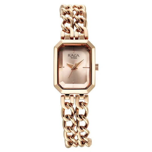 Titan Raga Showstopper Quartz Analog Rose Gold Dial Metal Strap Watch for Women