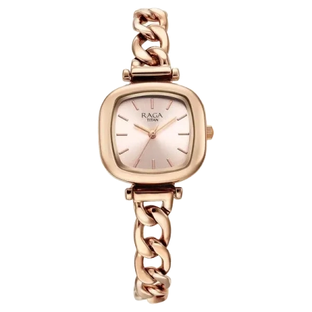మహిళల కోసం టైటాన్ రాగా షోస్టాపర్ క్వార్ట్జ్ అనలాగ్ రోజ్ గోల్డ్ డయల్ మెటల్ స్ట్రాప్ వాచ్
