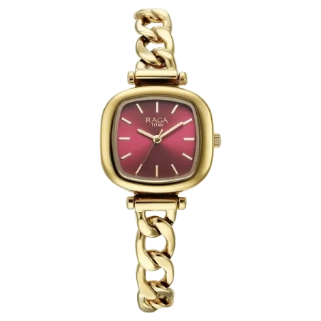 Titan Raga Showstopper Quartz Analog Maroon Dial Metal Strap Watch For Women