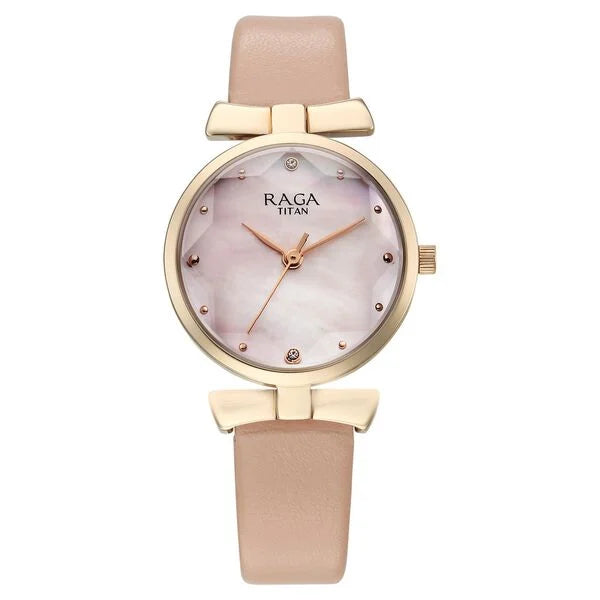 Titan Raga Showstopper Quartz Analog Pink Dial Leather Strap Watch For Women