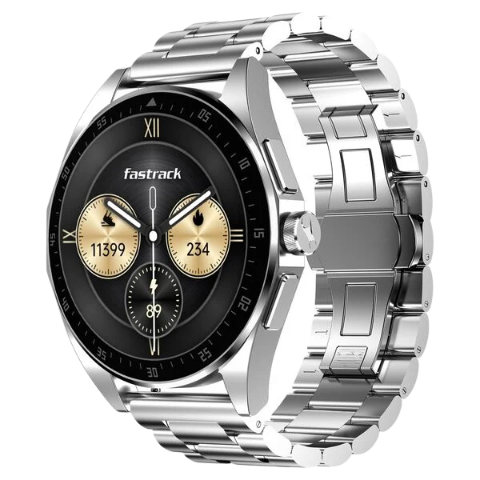 Fastrack Radiant FX1 Luxury Metal Smartwatch with 3.6 cm AMOLED Display, SingleSync BT Calling, Functional Crown - Steel