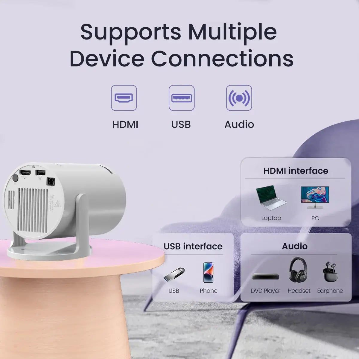 Portronics Beem 440 Smart LED Projector | 720p HD Resolution | 2000 Lumens Brightness | Rotatable Design | Smart Entertainment Projector | Home Cinema and Multimedia Projection