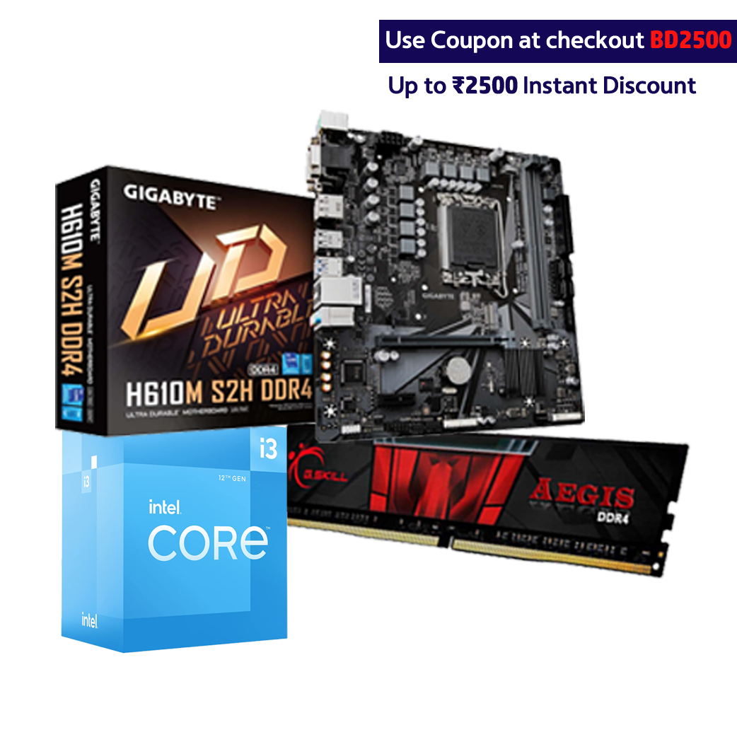 Gigabyte H610M S2H DDR4 +  Intel Core i3 -12100 + G Skill Aegis 8GB