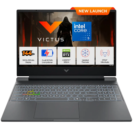 HP Victus 15-FA2500TX 15.6-inch Gaming Laptop | Intel Core 5 210H Processor | 24GB DDR5 RAM | 512GB PCIe NVMe SSD | NVIDIA GeForce RTX 3050 4GB Graphics | Full HD 144Hz Display | Windows 11 Home | Microsoft Office Home 2024 | Silver