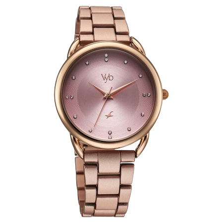 Vyb Charmer By Fastrack Quartz Analog Pink Dial Metal Strap Watch For Girls