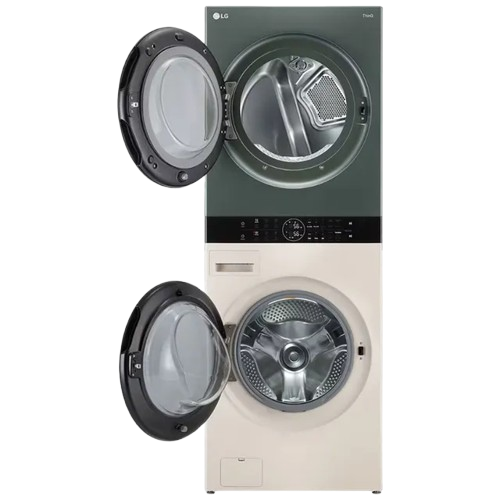 లేత గోధుమరంగు మరియు ఆకుపచ్చ రంగులో LG 13/10kg WashTower™ స్మార్ట్ వాషర్ డ్రైయర్