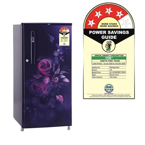 LG 185 L 4 Star Direct-Cool Inverter Single Door Refrigerator (GL-B199OBEY, Blue Euphoria, Smart Connect)