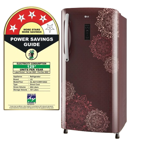 LG 204 L 4 Star Direct-Cool Inverter Single Door Refrigerator (GL-B211CRRY, Ruby Regal, Smart Connect, 2022 Model)