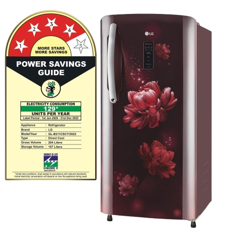 LG 204 L 4 Star Direct-Cool Inverter Single Door Refrigerator (GL-B211CSCY, Scarlet Charm, Smart Connect & Fast Ice Making, 2022 Model)