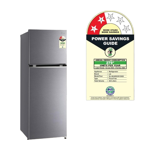 LG 322 L 2 Star Smart Inverter Frost-Free Double Door Refrigerator (2023 Model, GL-N342SDSY, Dazzle Steel, Express Freeze)