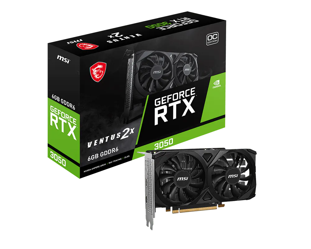 MSI GeForce RTX 3050 VENTUS 2X E 6G OC GDDR6 Graphics Card - GeForce-RTX-3050-VENTUS-2X-E-6G-OC