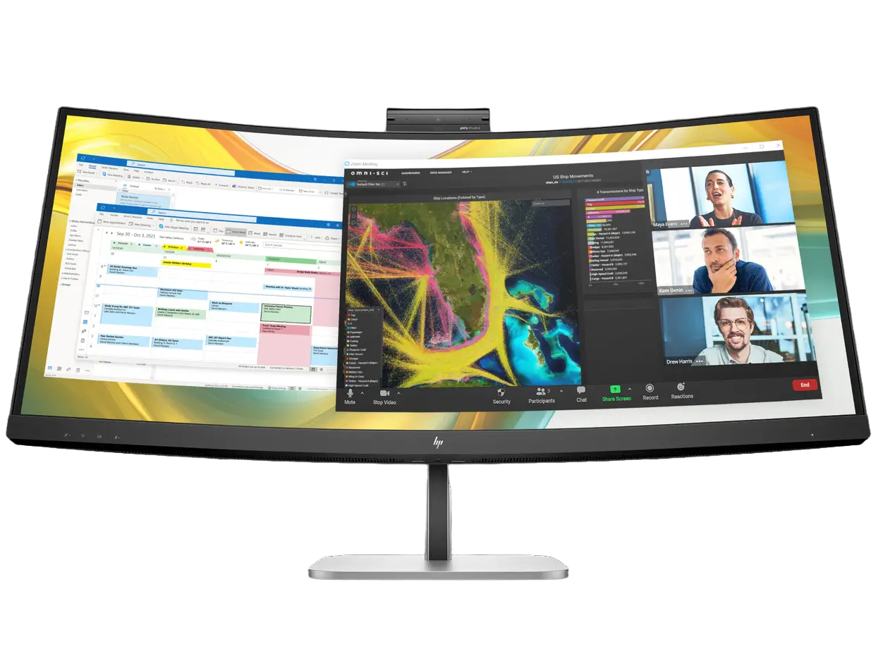 HP Series 5 Pro 34-inch WQHD Curved USB-C Conferencing Monitor (534pm) with Built-in Webcam, WQHD Display & Ergonomic Stand