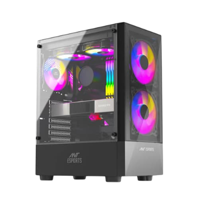 Ant Esports ICE-100 Auto RGB (ATX) Mid Tower Cabinet With 3 Pre-Installed Fan (Black)