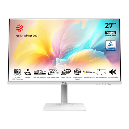 MSI Modern MD272QXPW | 27-inch WQHD 2560×1440 IPS | 100Hz | 1ms MPRT | HDR400 | USB-C 65W PD | KVM | Built-in Speakers