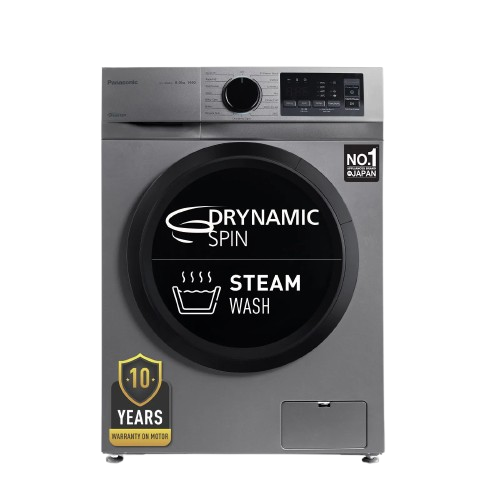 పానాసోనిక్ 8 కేజీ 5 స్టార్ ఫుల్లీ-ఆటోమేటిక్ ఫ్రంట్ లోడింగ్ వాషింగ్ మెషిన్ (NA-148MH2L01, డార్క్ సిల్వర్, డ్రైనమిక్ స్పిన్, స్టీమ్ కేర్, బేబీ కేర్)