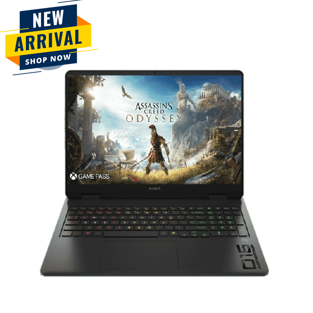 Laptop with Assassin's Creed Odyssey game on screen on a white background