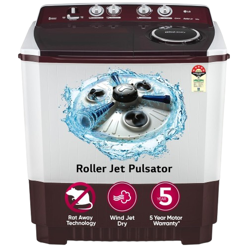 LG 10.5Kg సెమీ ఆటోమేటిక్ టాప్ లోడ్ వాషింగ్ మెషిన్, రోలర్ జెట్ పల్సేటర్ + సోక్, బుర్గుండి