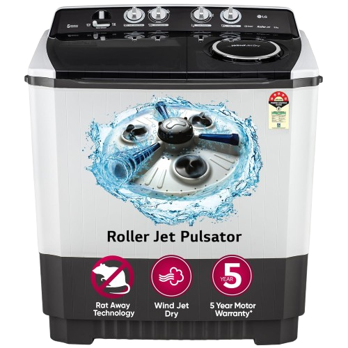 LG 9.5Kg సెమీ ఆటోమేటిక్ టాప్ లోడ్ వాషింగ్ మెషిన్, రోలర్ జెట్ పల్సేటర్ + సోక్, డార్క్ గ్రే