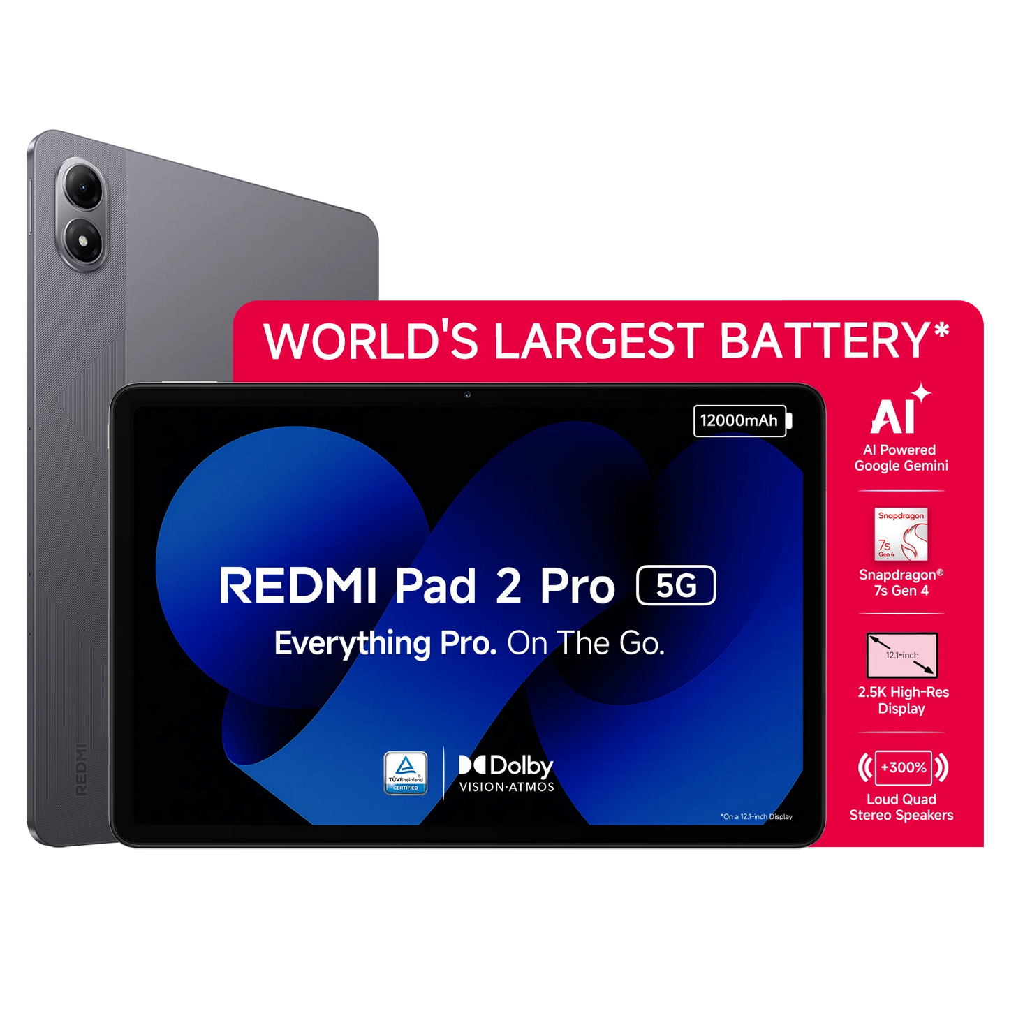Redmi Pad 2 Pro Wi-Fi+5G Android Tablet (12.1 Inch, 8GB RAM, 256GB ROM, Quick Silver)