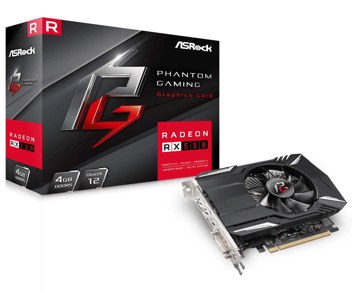 ASRock RX 550 Phantom Gaming 4GB Graphics Card PHANTOM-GAMING-RX550-4G