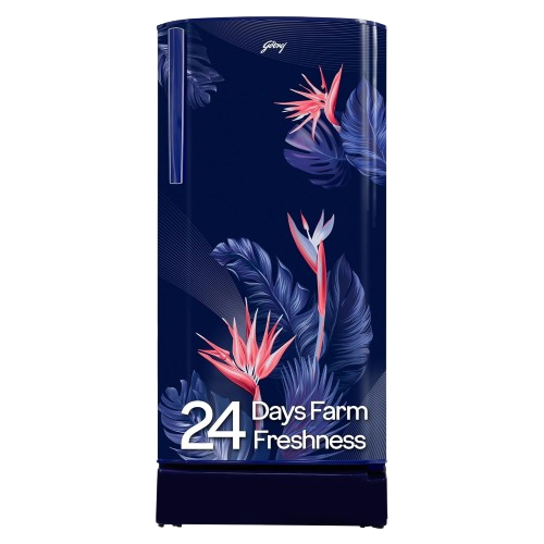 Godrej 183 L 3 Star Farm Fresh Crisper Technology With Jumbo Vegetable Tray Direct Cool Single Door Refrigerator(2023 Model, RD R190C THF FR BL, Floral Blue)