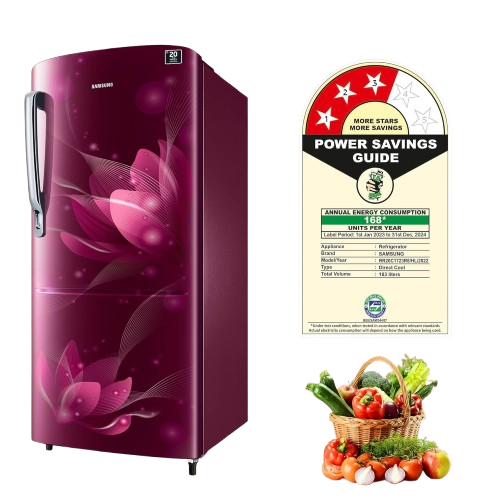 Samsung 183 L, 3 Star, Digital Inverter, Direct-Cool Single Door Refrigerator (RR20C1723R8/HL, Blooming Saffron Red, 2024 Model)