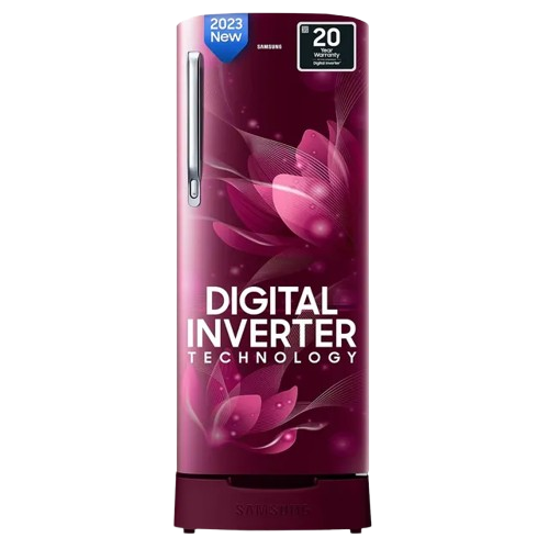 Samsung 183 L, 3 Star, Digital Inverter, Direct-Cool Single Door Refrigerator (RR20C1823CR/HL, Red, Camellia Purple, Base Stand Drawer, 2023 Model)