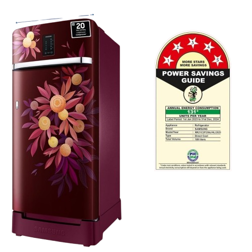 Samsung 189 L, 5 Star, Digi-Touch Cool Digital Inverter, with Display Direct-Cool Single Door Refrigerator (RR21C2F25NJ/HL,Orange Blossom Red, Base Stand Drawer, 2023 Model)