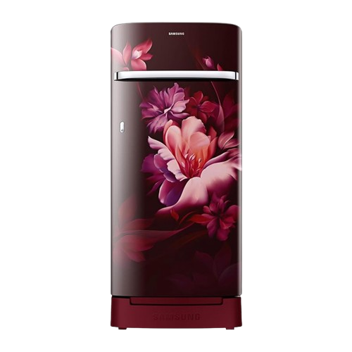Samsung 215 L, 4 Star, Digital Inverter, Direct-Cool Single Door Refrigerator (RR23D2H34RZ/HL, Midnight Blossom Red, Base Stand Drawer)