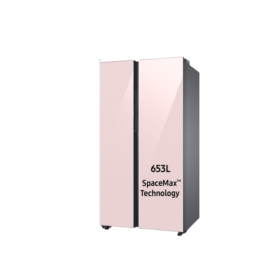 Samsung 653 L, 3 Star, Bespoke AI, Glass Door, Frost Free, Double Door, Convertible 5-in-1 Digital Inverter, Side By Side Smart Refrigerator with Auto Open Door (RS76CB81A3P0HL, Clean Pink,2024 Model)