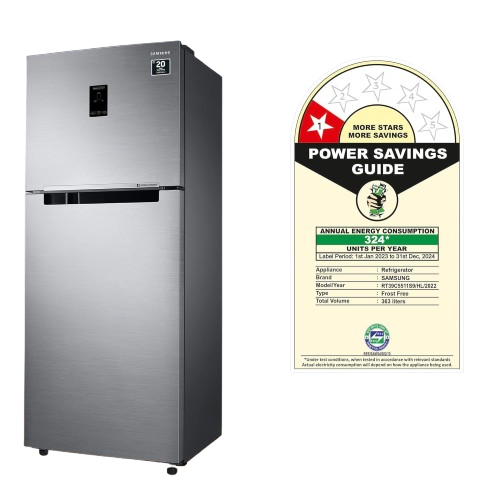 Samsung 363 L, 1 Star, Convertible 5-in-1 Digital Inverter, with Display Frost Free Double Door Refrigerator (RT39C5511S9/HL, Silver, Refined Inox, 2023 Model)