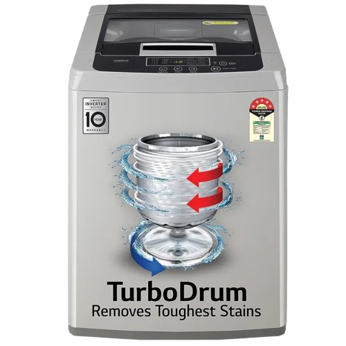 LG 7Kg టాప్ లోడ్ వాషింగ్ మెషిన్, స్మార్ట్ ఇన్వర్టర్ మోటార్, మిడిల్ ఫ్రీ సిల్వర్