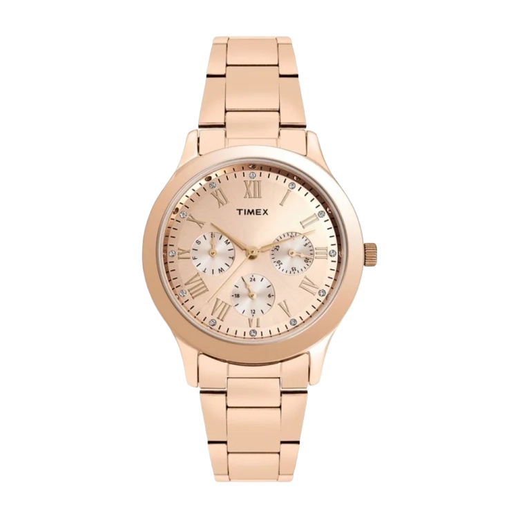 Timex Fashion Women's Rose Gold Dial Round Case Multifunction Function Watch -TW000Q810