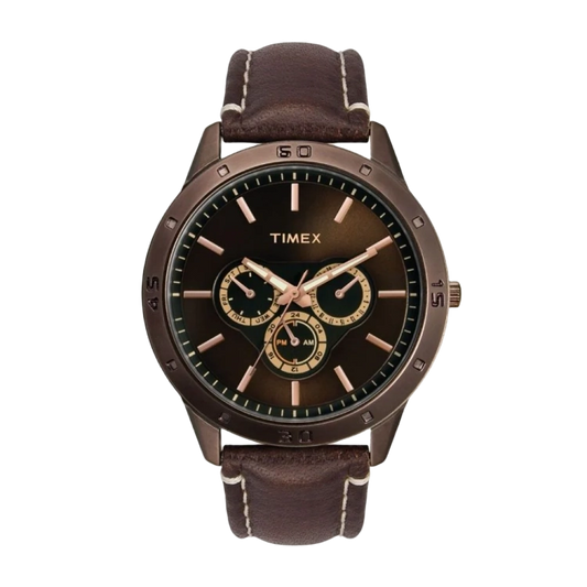 Timex Fashion Men's Digital Brown Dial Round Case Multifunction Function Watch -TW000U914
