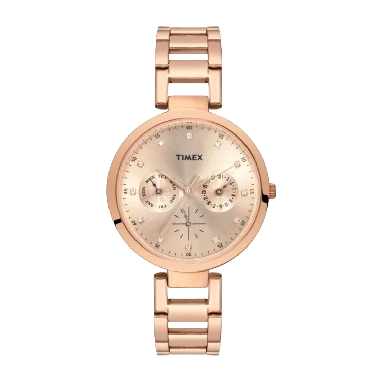 Timex Fashion Women's Rose Gold Dial Round Case Multifunction Function Watch -TW000X209