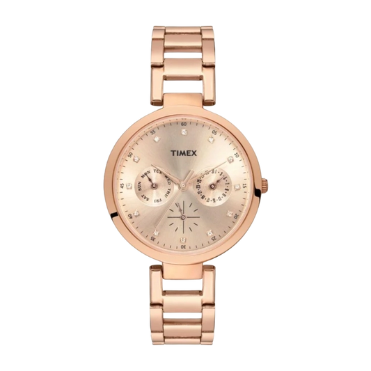 Timex Fashion Women's Rose Gold Dial Round Case Multifunction Function Watch -TW000X209