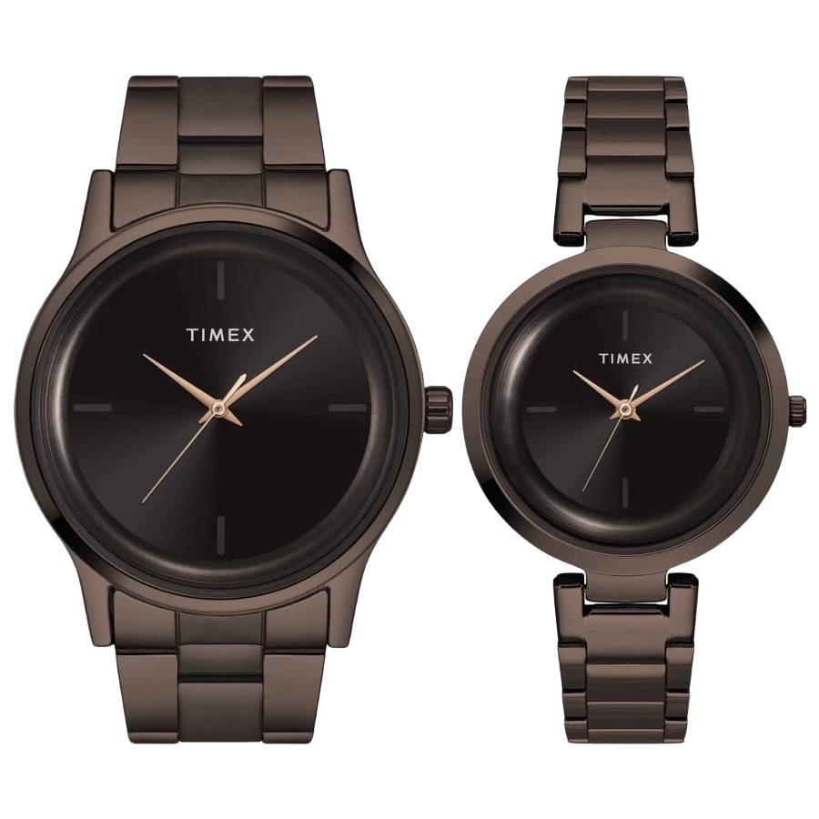 Timex Fashion Collection Premium Quality 3 Hands Pair's Analog Brown Dial Coloured Quartz Watch, Round Dial with 42 mm Case width - TW00PR295