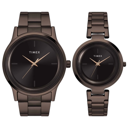 Timex Fashion Collection Premium Quality 3 Hands Pair's Analog Brown Dial Coloured Quartz Watch, Round Dial with 42 mm Case width - TW00PR295
