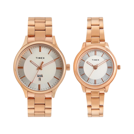 Timex Unisex Silver Round Analog Pair Watch- TW00ZP008